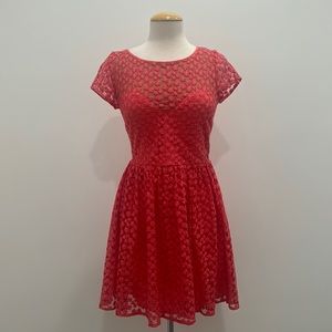 PINK EMBROIDERED FLORAL MINI DRESS WITH PLEATED SKIRT, SIZE 6